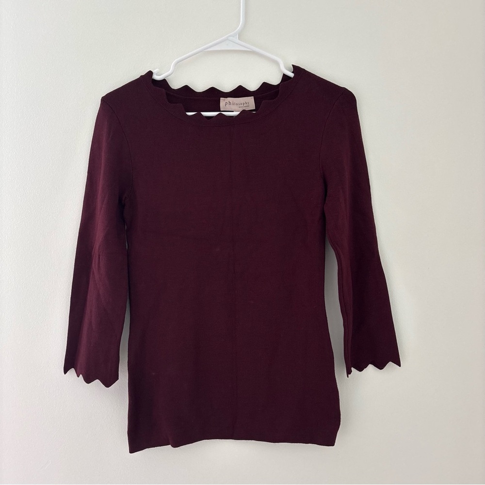 scallop sleeve maroon top